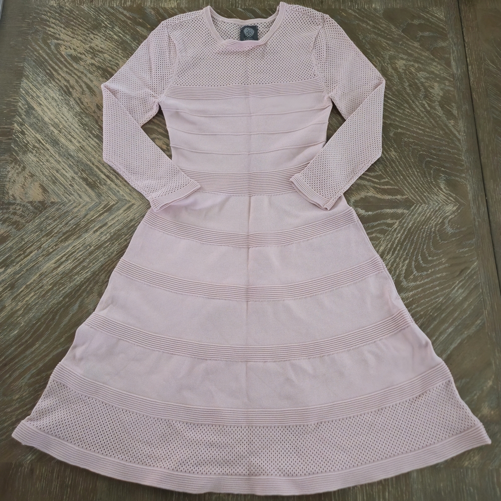 Vince Camuto XS Blush Fit & Flare Knit Dress 3/4 Sleeve Textured